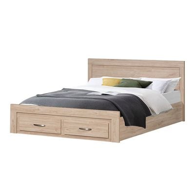 Bolivar 150x200 Queen Bed with 2-Front Drawer Storage - Vintage Oak - With 2-Year Warranty